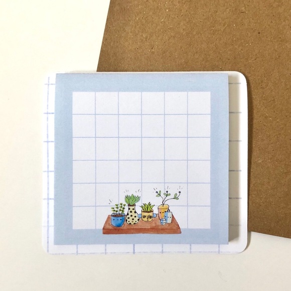 🏷️ handmade bookshelf plant blue grid kawaii sticky notes - Picture 2 of 14